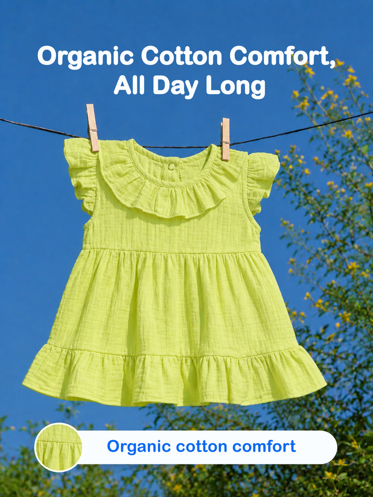 Light  Organic cotton  Charming Olive Green Girls Frock | Olive Green
