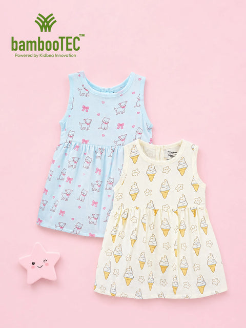 BambooTEC™ Bamboo Muslin Girls Frock – Puppy & Ice Cream Print | Pack of 2