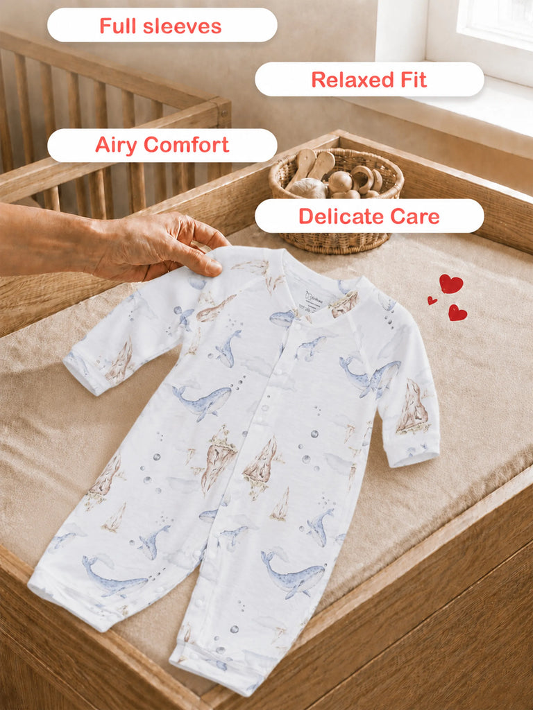BambooTEC™ Unisex Bamboo Baby Romper – Whale Print