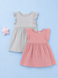 Organic Cotton Girls Frock Pack of 2 – Rust & Grey Ruffle Frocks