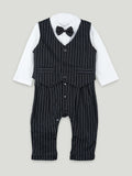 Boys Formal 3-Piece Suit Set – Black Pinstripe Waistcoat, Shirt & Pants with Bow Tie for Kids