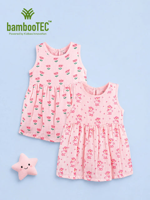 BambooTEC™ Bamboo Muslin Girls Frock – Flower & Duck Print | Pack of 2