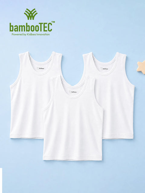 BambooTEC™ Bamboo Kids Vest Pack of 3 – White Sleeveless Vests