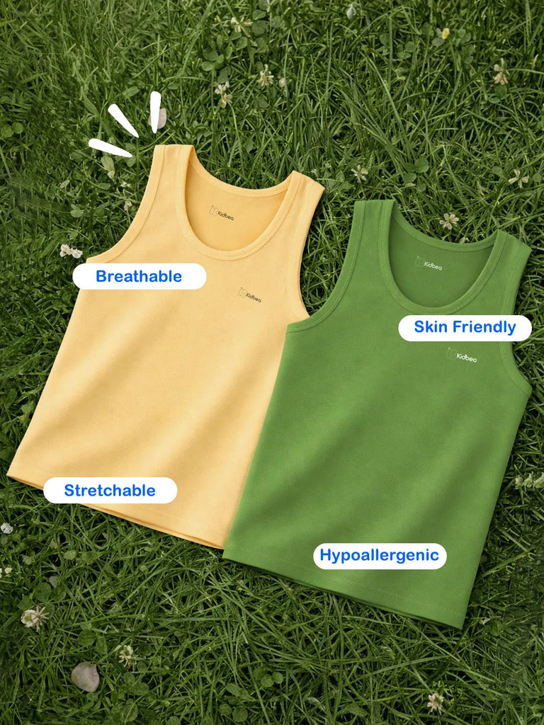 Bamboo Vest for Kids Pack of 2 ( Peach & Olive Green) – Soft, Breathable & innerwear