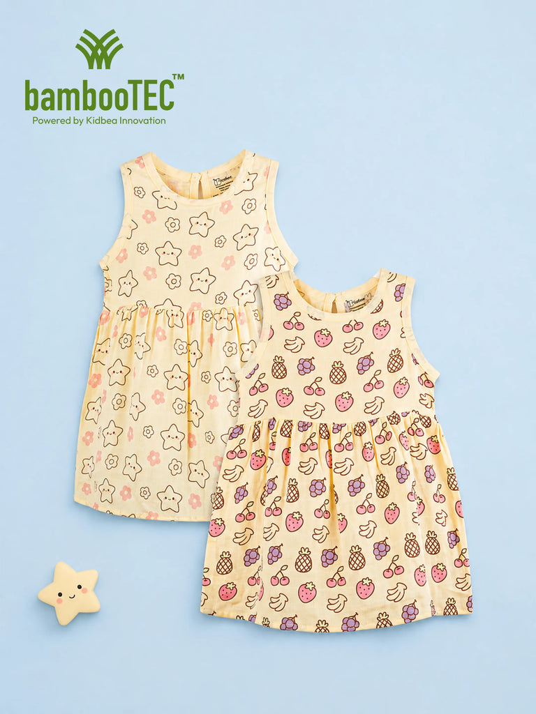 BambooTEC™ Bamboo Muslin Girls Frock – Star & Fruit Print | Pack of 2