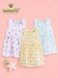 BambooTEC™ Bamboo Muslin Baby Girls Frock Pack of 3 – Tulip & Heart, Star & Floral, Puppy & Bow Prints