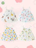 Extra Soft Muslin Baby Girls Frock Pack of 4 – Dinosaur, Butterfly, Star & Rainbow Prints