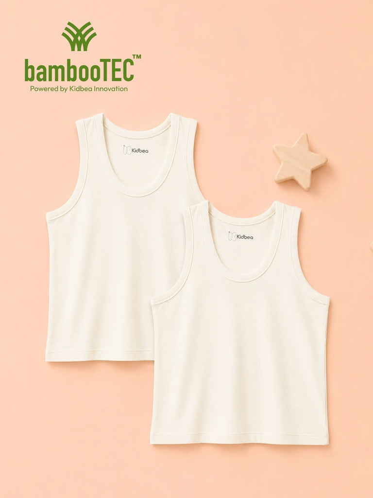 BambooTEC™ Bamboo Kids Vest Pack of 2 – Off-White Sleeveless Vests