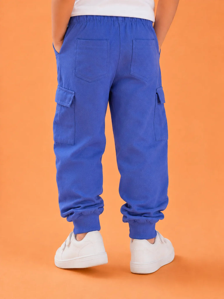 Unisex Blue Cotton Kids Cargo Jogger Pants – Comfortable Everyday Bottomwear
