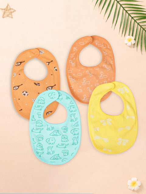 Organic Cotton Baby Bib Pack of 4 – Football, Giraffe, Blue Dog & Bow Print, Feeding & Drool Bibs