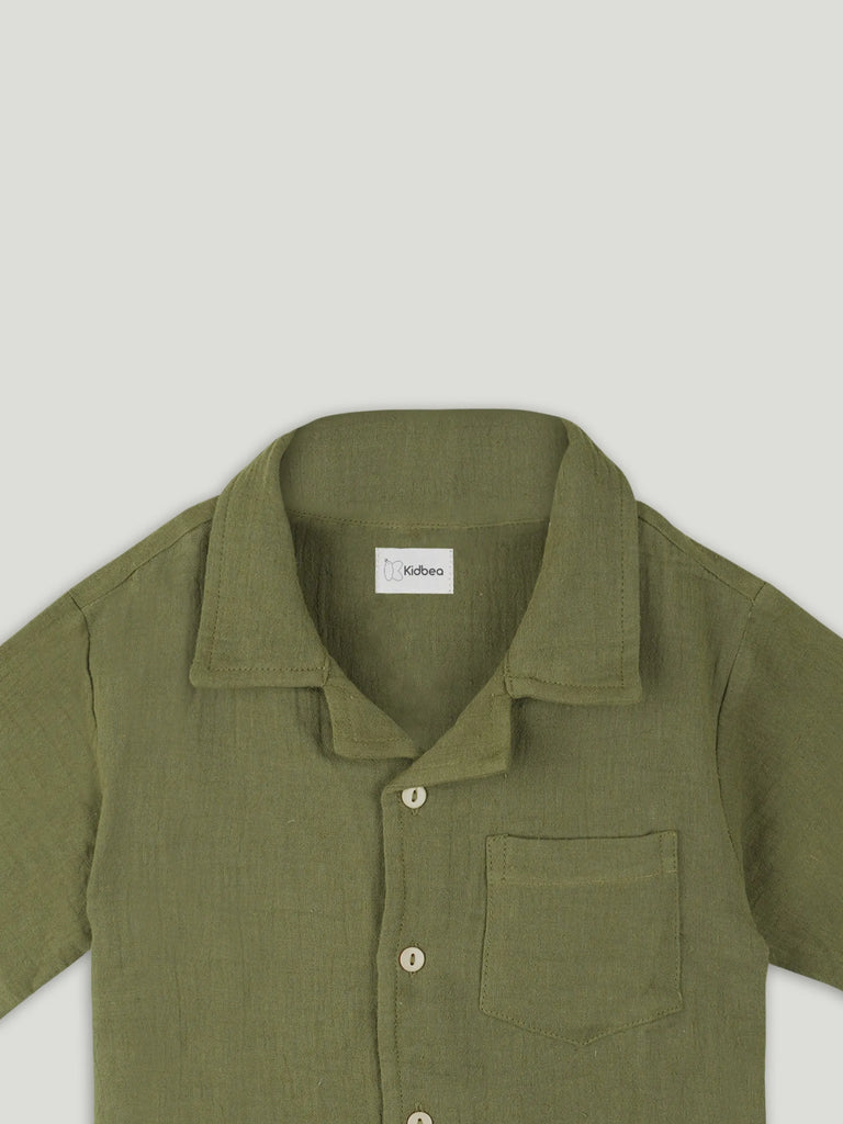 Light Organic Cotton Shirt & Pant Dark Green Co-ord Set