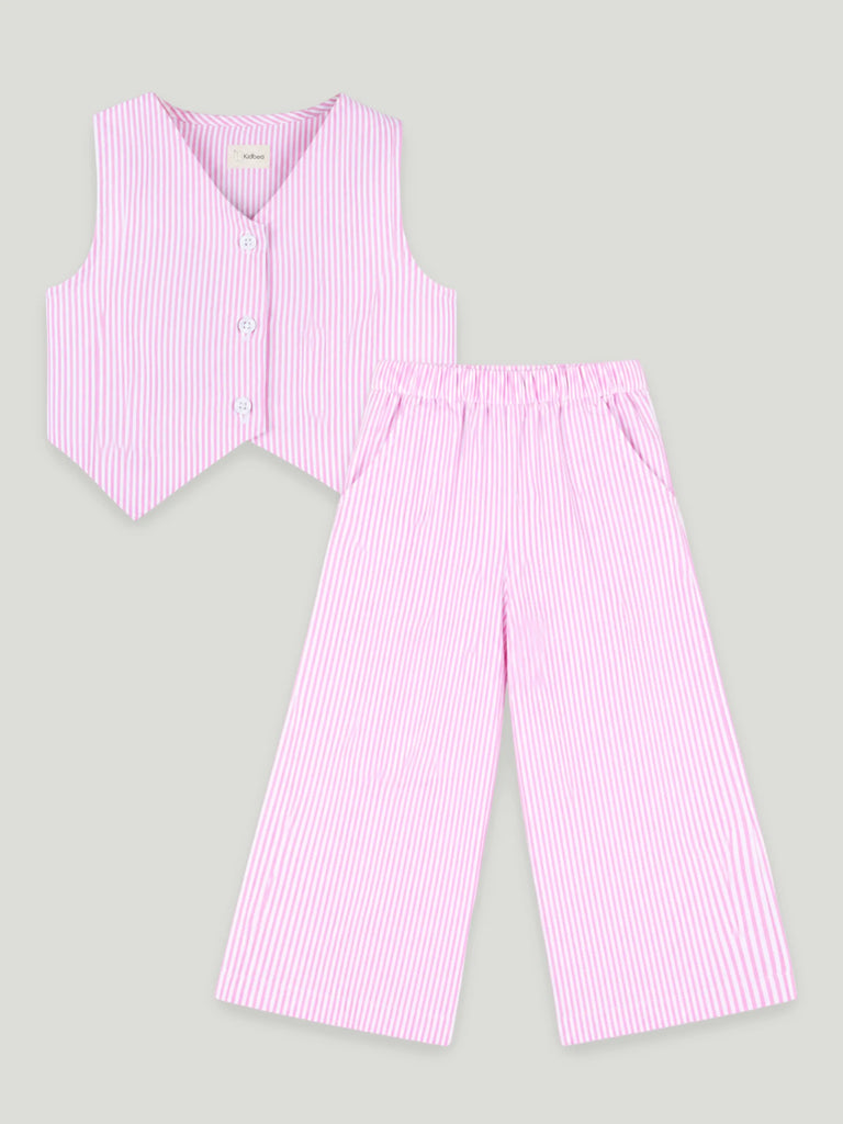 Girls Pink Striped Co-Ord Set | 100% Organic Cotton