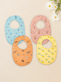 Organic Cotton Baby Bib Pack of 4 – Soft Breathable Beach, Tiger, Sports & Lemon Print, Feeding & Drool Bibs