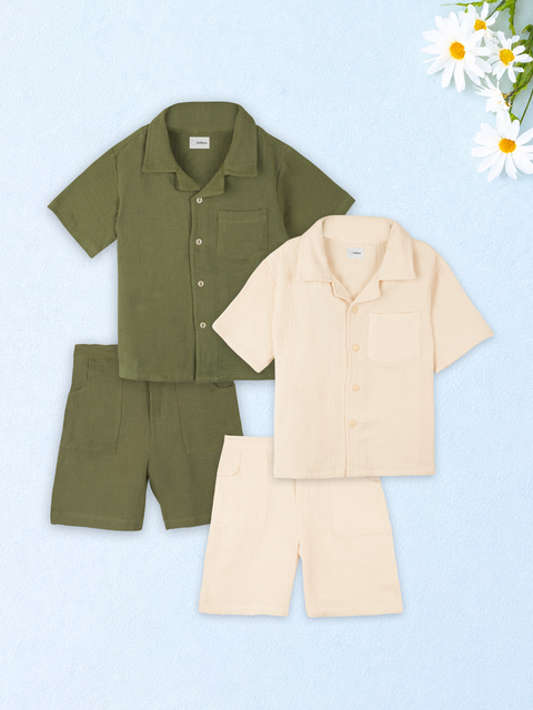 Light Organic Cotton Co-Ord Set Combo – Pack of 2 (Off-White & Green) | Fresh & Breezy Hues for Summer Days