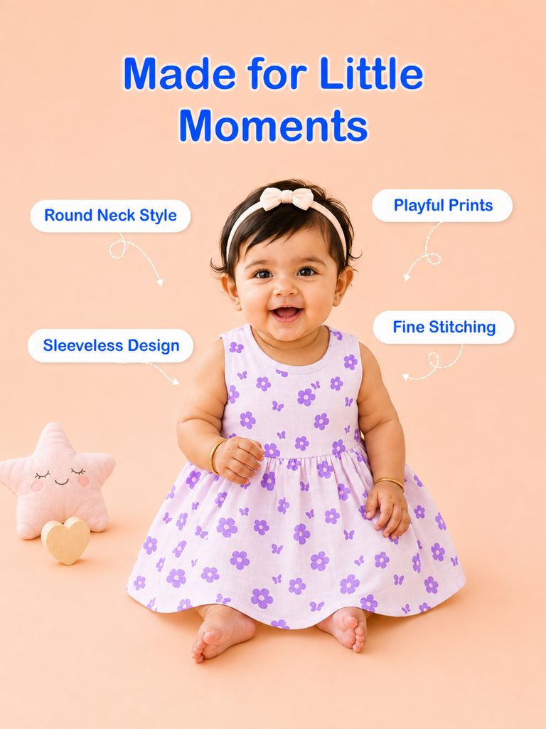 BambooTEC™ Bamboo Muslin Baby Frock – Floral Butterfly Print, Soft & Breathable Dress
