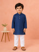 Boys Navy Blue Kurta & White Pajama Set – Traditional Festive Ethnic Wear
