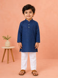 Boys Navy Blue Kurta & White Pajama Set – Traditional Festive Ethnic Wear