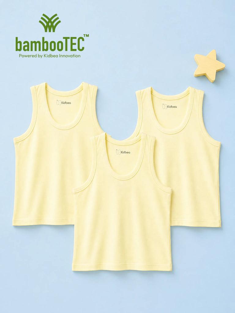 BambooTEC™ Bamboo Kids Vest Pack of 3 – Yellow Sleeveless Vests