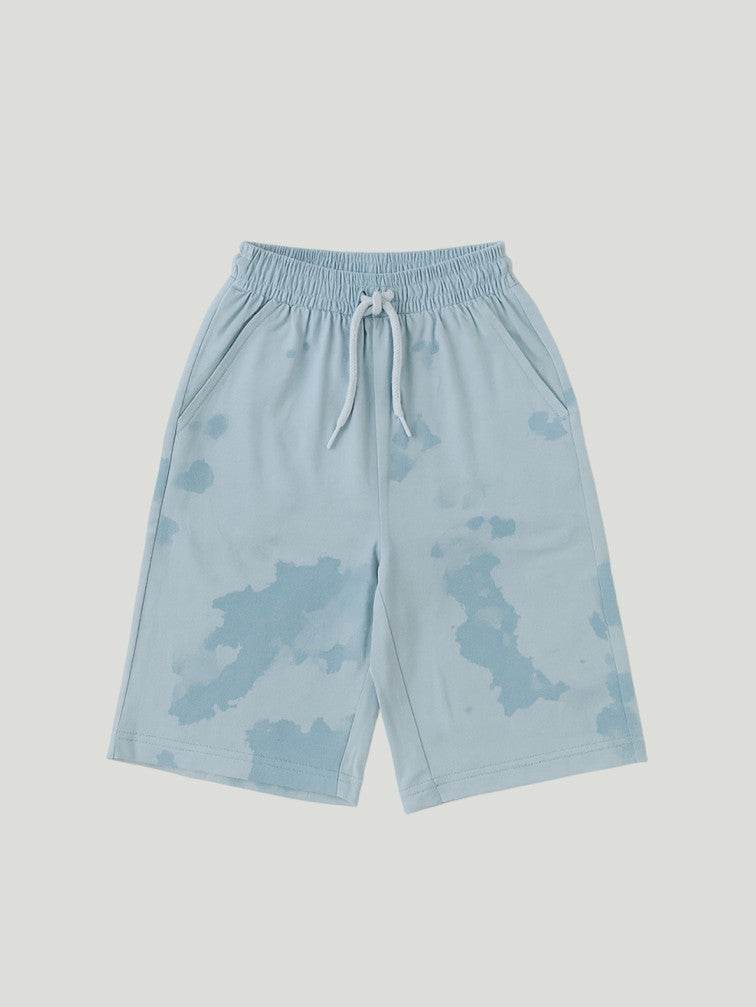 Kidbea Boys Tie-Dye Co-Ord Set | Summer Cotton T-Shirt and Shorts for Kids | Light Blue
