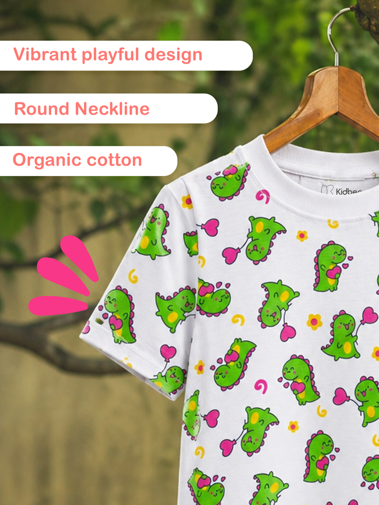 Organic Cotton Unisex Kids Co-ord Set – Soft Breathable Dinosaur Print T-Shirt & Shorts Set