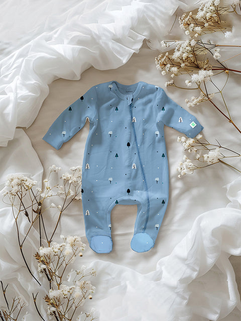 Unisex Premium  Bamboo full sleeves Ultra-Soft fabric Romper with Digital Print-Clear Blue