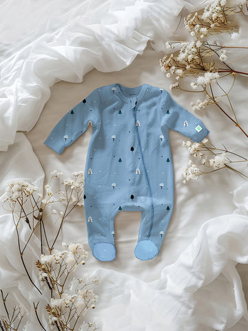 Unisex Premium 100% Bamboo full sleeves Ultra-Soft fabric Romper with Digital Print-Clear Blue