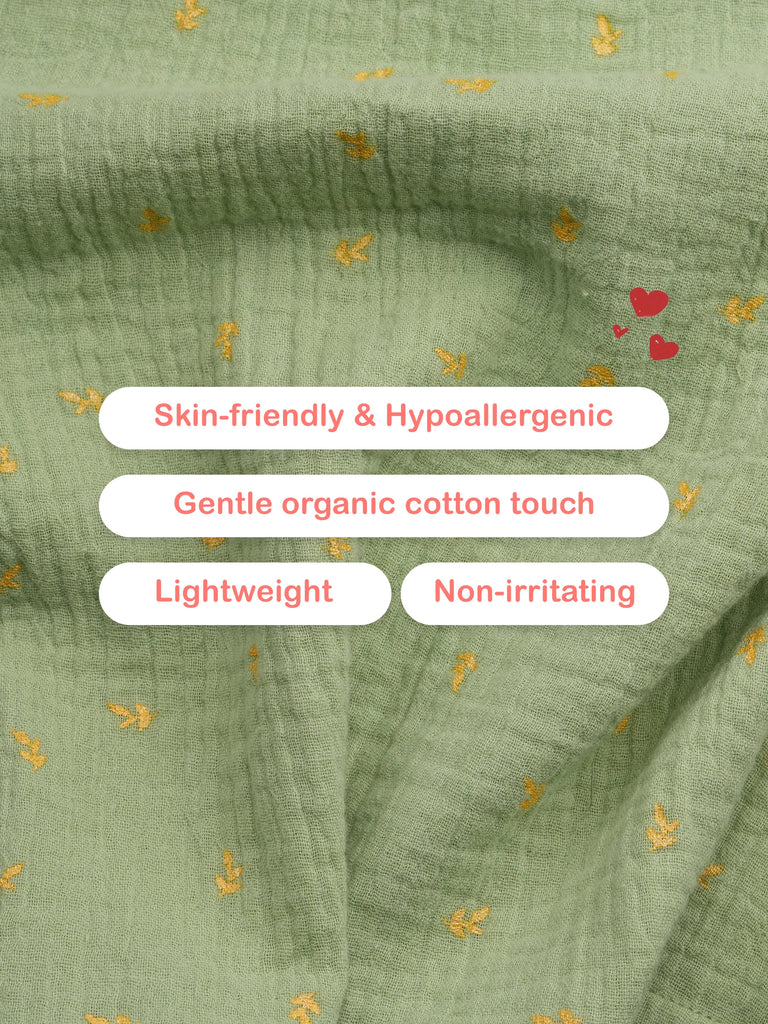 Organic Cotton Boys Mandarin Collar Full Sleeve Shirt - Sage Green