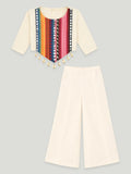 Girls Cream Ethnic Kurta Pant Set | Festive Co-ord Outfit