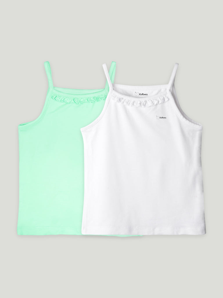 Bamboo Camisole for Kids Pack of 2 (Mint Green & White) – Soft, Breathable & innerwear