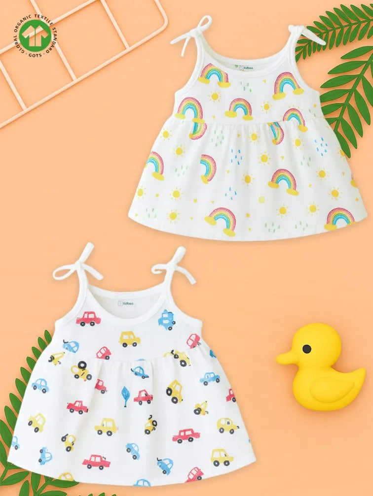 Extra Soft Muslin Baby Girls Frock Pack of 2 – Rainbow & Car Prints