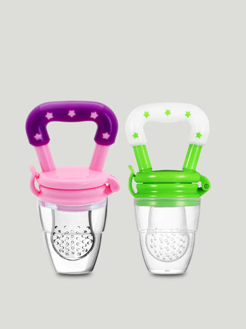 Kidbea Silicone Fruit Feeder Nibbler with Extra Mesh, Soft Pacifier/Feeder, Teether Nipple for Baby 6 to 12 Months, Infant (Green and Pink Combo)