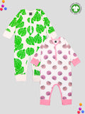 Kidbea 100% Organic Cotton Romper Bodysuit Jumpsuit Combo 2 Designs Color leaf and flower Printed 9-12 Month