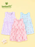 BambooTEC™ Bamboo Muslin Baby Girls Frock Pack of 3 – Puppy, Santa Bear & Puppy & Bow Prints