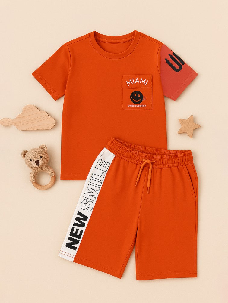 Kidbea Boys Summer T-Shirt and Shorts Co-Ord Set | Soft Cotton Blend Outfit for Kids | Red