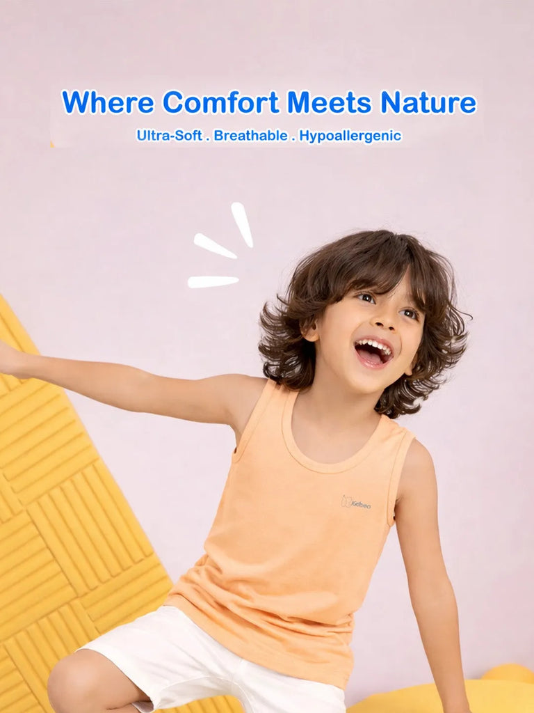 Bamboo Vest for Kids Pack of 3 (Olive Green& White & Peach) – Soft, Breathable & innerwear