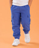 Unisex Blue Cotton Kids Cargo Jogger Pants – Comfortable Everyday Bottomwear