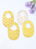 Organic Cotton Baby Bib Pack of 4 – Lemon, White Dog, Flower & Bow Print, Feeding & Drool Bibs