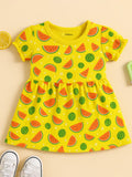 Kidbea Girls Cotton Summer Dress | Half Sleeves | Kids Printed Casual Wear Frock | Yellow