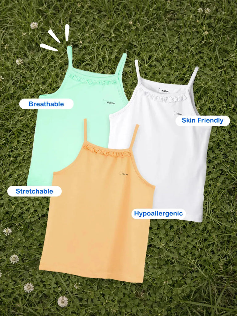 Bamboo Camisole for Kids Pack of 3 (White & Peach & Mint Green) – Soft, Breathable & innerwear