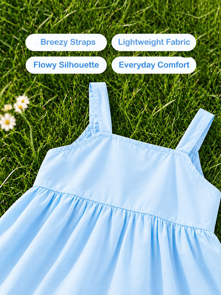 Girls Cotton Frock – Sleeveless Flared Dress with Waist Tie