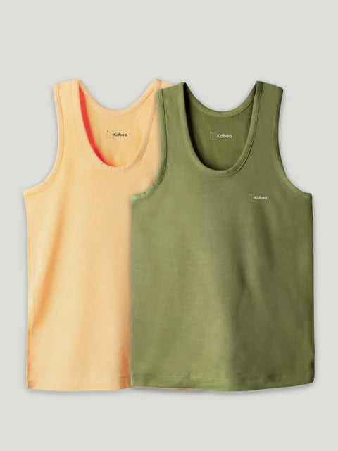 Bamboo Vest for Kids Pack of 2 ( Peach & Olive Green) – Soft, Breathable & innerwear