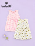 BambooTEC™ Bamboo Muslin Girls Frock – Cute Flower & Bee Print | Pack of 2