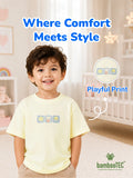 Unisex Bamboo Fabric Yellow Cute Friends Print Oversized T-Shirt