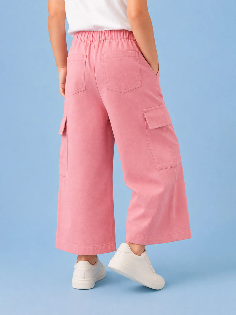Girls Pink Cotton Cargo Pants – Comfortable & Stylish Everyday Bottomwear