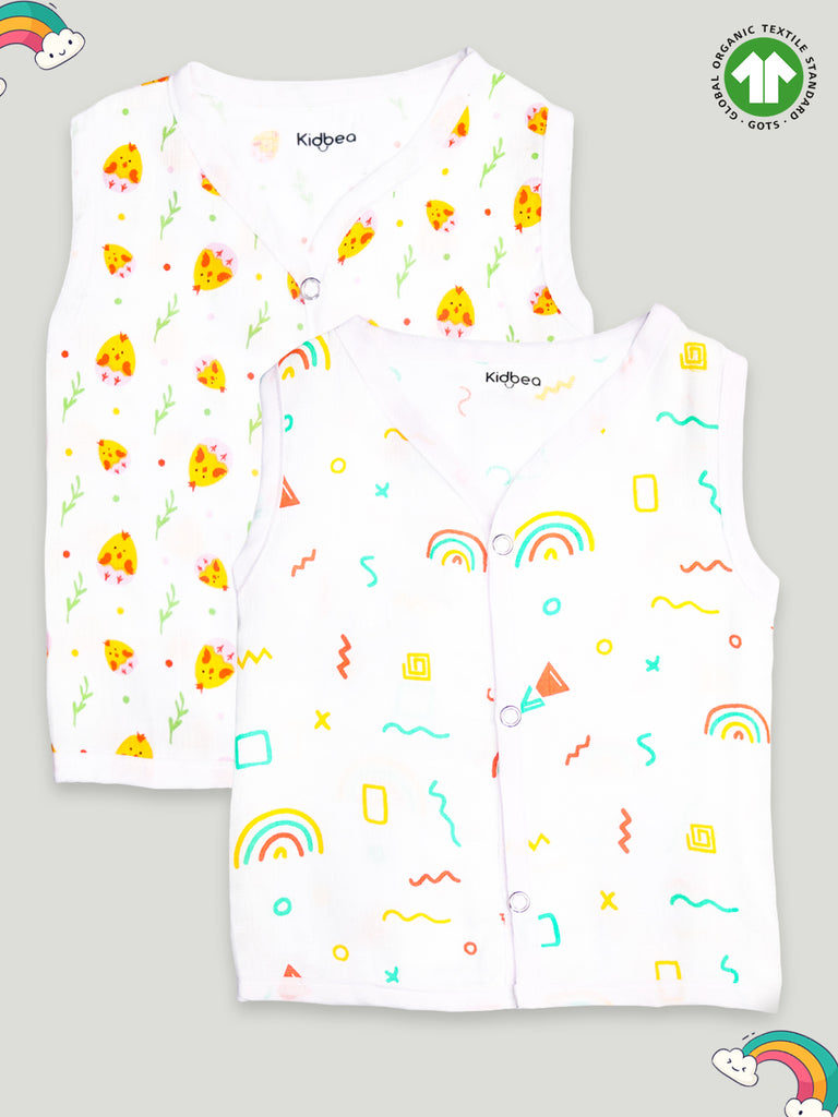 Extra Soft Mulmul Cotton Jhabla Cloth for Baby | Cute Chick and Rainbows Print May Vary