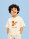 Unisex Bamboo Fabric Cream Happy World Print Oversized T-Shirt