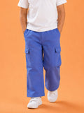 Unisex Blue Cotton Kids Cargo Jogger Pants – Comfortable Everyday Bottomwear
