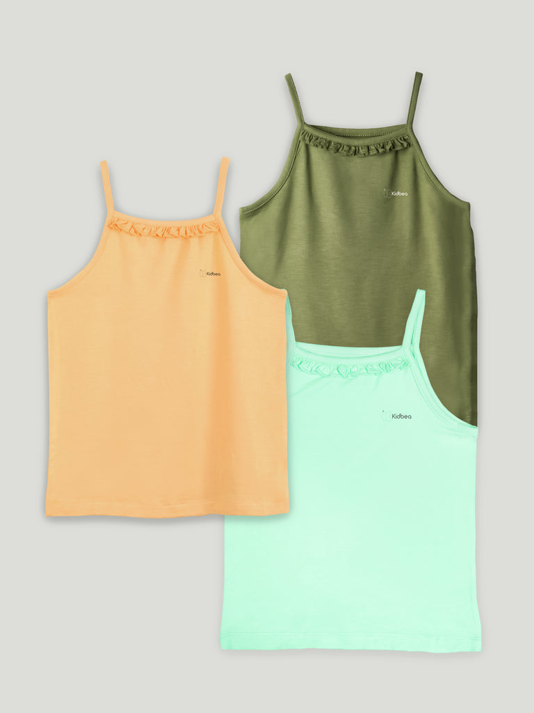 Bamboo Camisole for Kids Pack of 3 (Peach & Olive Green & Mint Green) – Soft, Breathable & innerwear