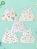 Extra Soft Muslin Baby Girls Frock Pack of 5 – Dinosaur, Rainbow, Butterfly, Car & Space Prints