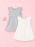 Organic Cotton Girls Frock Pack of 2 – Grey & White Ruffle Frocks